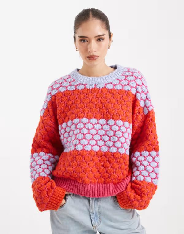 ピーシーズ レディース アウター ニット・セーター ドット セーター コントラスト Pieces bright contrast polka dots sweater in multi Beetroot purple パープル