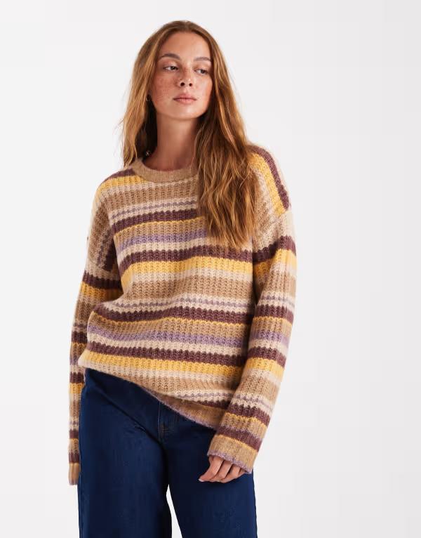 コットンオン レディース アウター ニット・セーター セーター Cotton On luxe crew sweater in mustard stripe Mustard stripe マスタード|ReVida 店