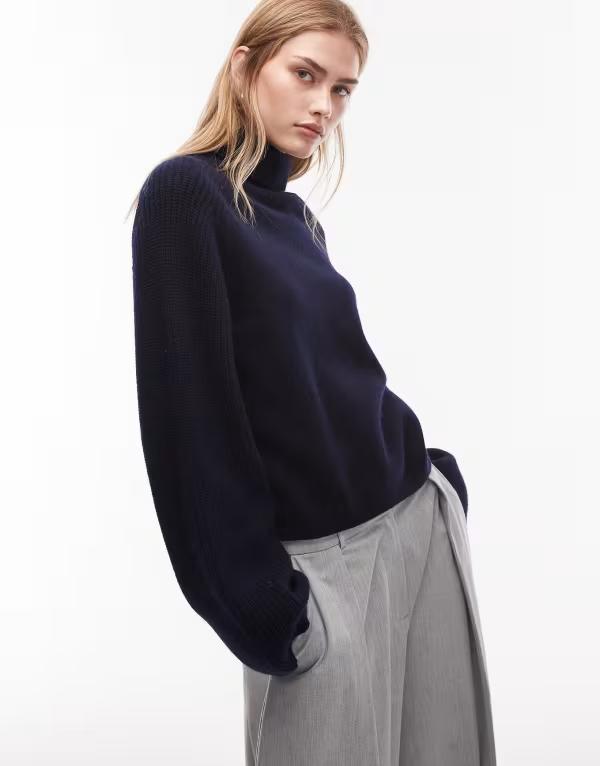 アンドアザーストーリーズ レディース アウター ニット・セーター タートルネック リブ ウール セーター & Other Stories wool turtleneck ribbed sweater in dark Dark blue ブルー｜ReVida 店