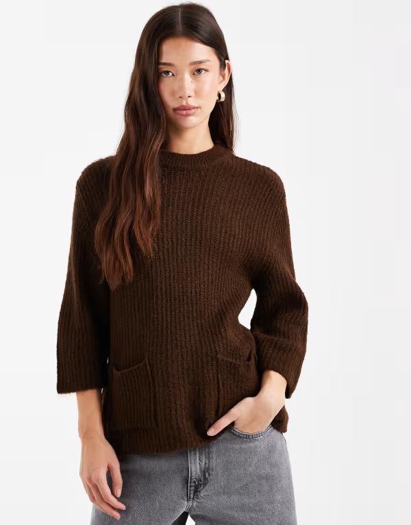 エイソス レディース アウター ニット・セーター セーター ニット ASOS DESIGN knit sweater with patch pockets Brown ブラウン