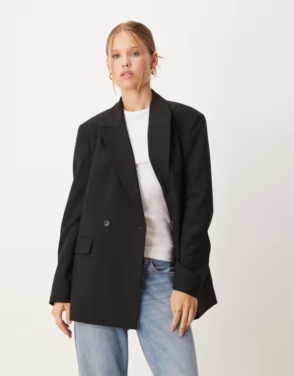 エイソス レディース アウター ジャケット・ブルゾン ブレザー ASOS DESIGN double breasted blazer black ブラック|ReVida 店