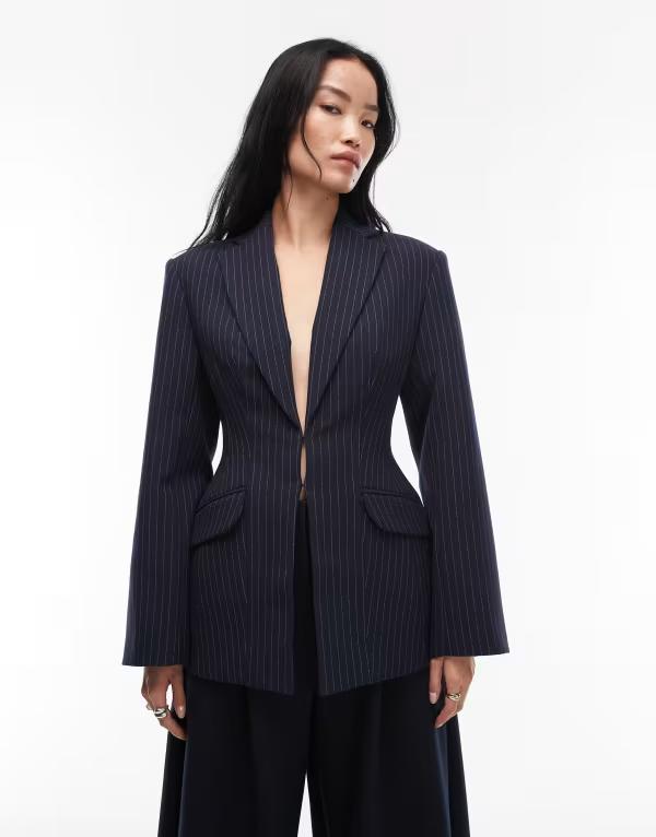 エイソス レディース アウター ジャケット・ブルゾン ブレザー ASOS DESIGN ultimate sculpted suit blazer pinstripes Navy pinstripe ネイビー