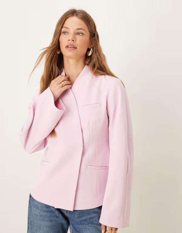 エイソス レディース アウター ジャケット・ブルゾン ブレザー ASOS DESIGN tailored collarless cocoon sleeve blazer pink ピンク 16,775円