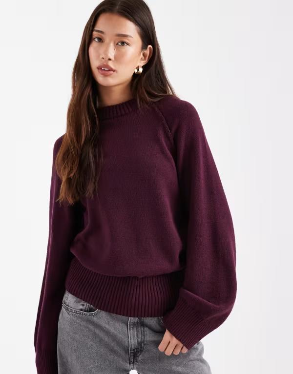 エイソス レディース アウター 編み物・プルオーバー 労働者の一団のど首 プルオーバー 編み物 ASOS DESIGN knit crew neck sweater with raglan sleeves インチ plum Plum 酸桃 レディースファッション-セーター