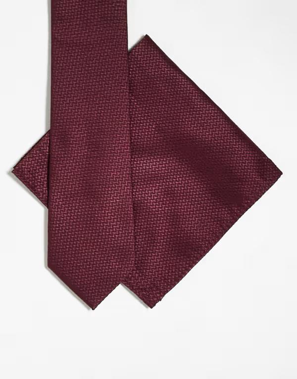 エイソス メンズ アクセサリー ネクタイ ASOS DESIGN textured tie and pocket square Burgundy バーガンディ