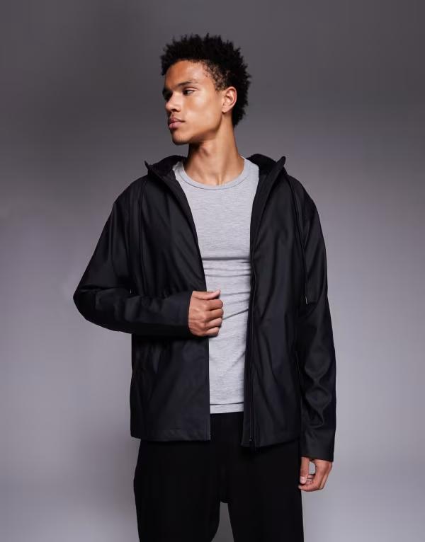 エイソス メンズ アウター ジャケット・ブルゾン ASOS DESIGN rubberized jacket with teddy lining Black ブラック