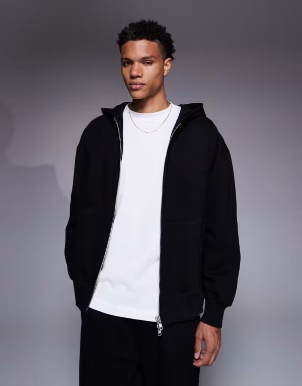 エイソス メンズ アウター パーカー・スウェット ASOS DESIGN premium heavyweight oversized zip up hoodie in 400gsm Black ブラック