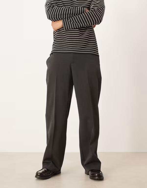 エイソス メンズ ボトムス カジュアルパンツ ワイドレッグ ASOS DESIGN smart pull on wide leg pants CHARCOAL チャコール