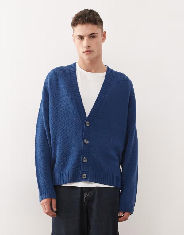 コルージョン メンズ アウター パーカー・スウェット カーディガン ニット COLLUSION Knit cardigan BLUE ブルー｜ReVida 店