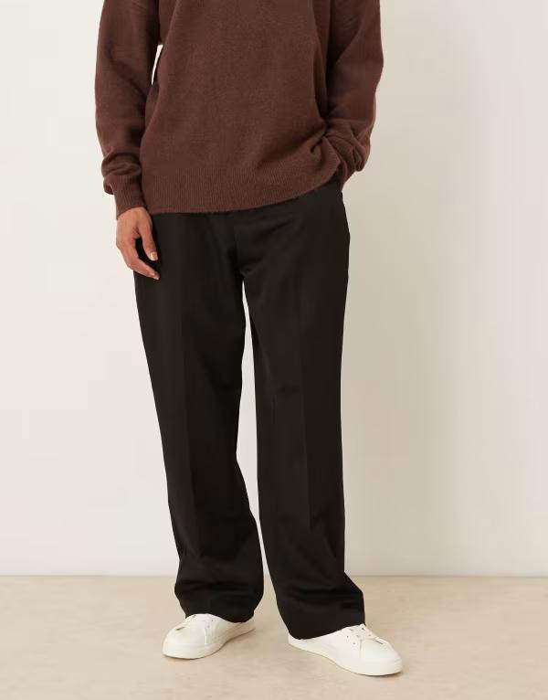 エイソス メンズ ボトムス カジュアルパンツ ワイドレッグ ASOS DESIGN wide leg dress pants with side pleats Black ブラック｜ReVida 店