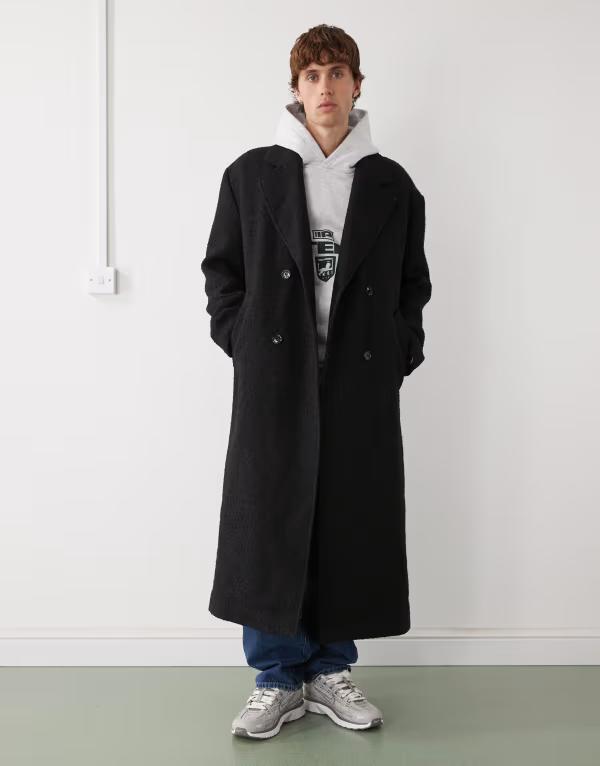 ウィークデイ メンズ アウター コート ウール Weekday wool blend oversized coat in dark gray herringbone Gray herringbone グレー｜ReVida 店