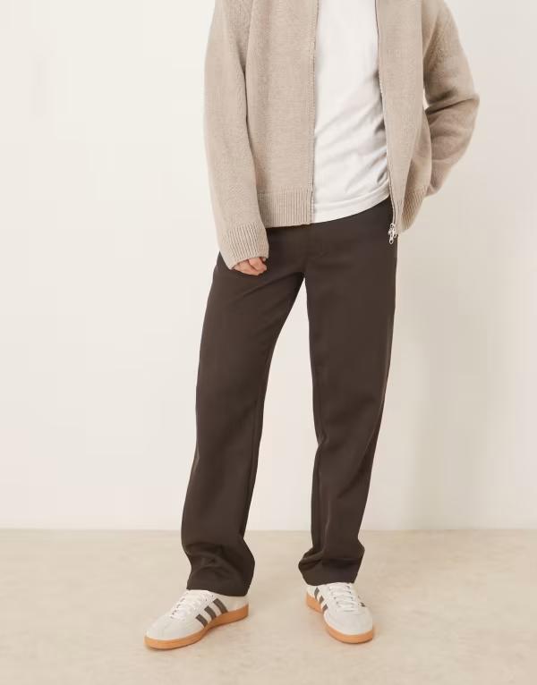 エイソス メンズ ボトムス カジュアルパンツ ストレート ウール ASOS DESIGN straight leg pants woolook BROWN ブラウン｜ReVida 店 14,026円