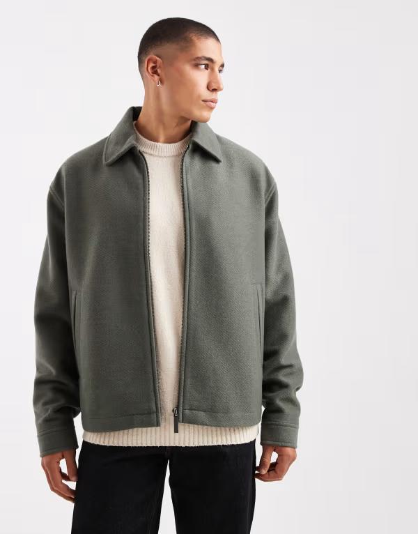 エイソス メンズ アウター 上衣・上衣 毛糸 ASOS DESIGN oversized woolook harrington jacket GREEN 緑であること