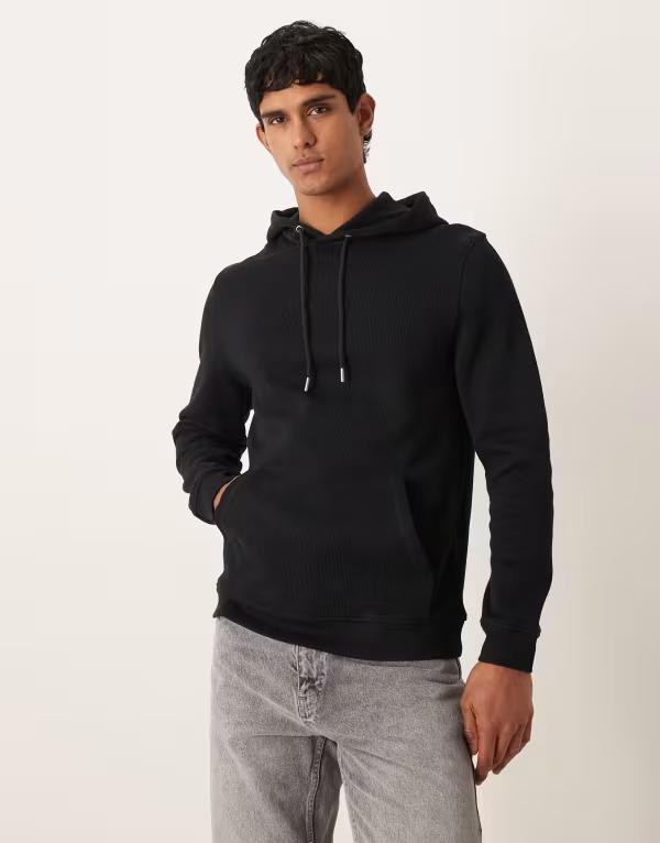 エイソス メンズ アウター パーカー・スウェット リブ ASOS DESIGN heavyweight ribbed hoodie Black ブラック