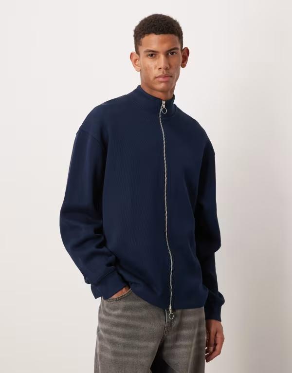 エイソス メンズ アウター ジャケット・ブルゾン ジャージー ASOS DESIGN relaxed zip up jersey track jacket NAVY ネイビー