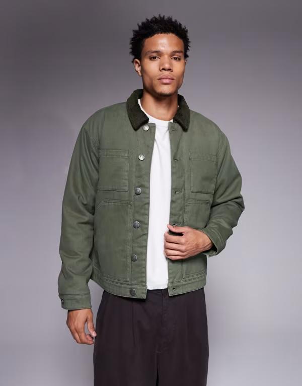グッドフォーナッシング メンズ アウター 上衣・上衣 対比 Good For Nothing trucker jacket インチ sage green with contrast collar GREEN 緑であること コート・ジャケット-メンズファッション