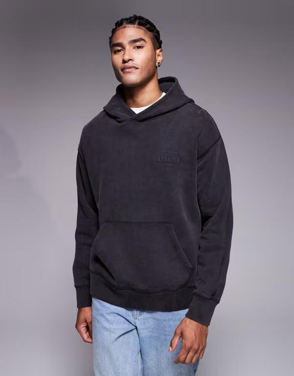グッドフォーナッシング メンズ アウター パーカー・スウェット 刷り上げる Good For Nothing oversized pullover hoodie インチ washed black with butterfly back print Black 黒いこと