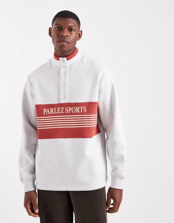 パルレ メンズ アウター パーカー・スウェット シャツ ロゴ Parlez 1/4 button logo color block sweatshirt/orange Gray グレー
