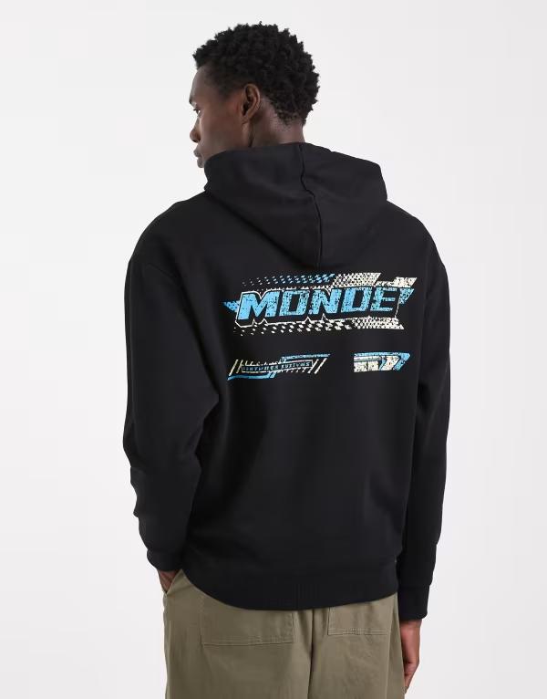 エイソス メンズ アウター パーカー・スウェット プリント ASOS DESIGN relaxed hoodie with crackle racing print Black ブラック