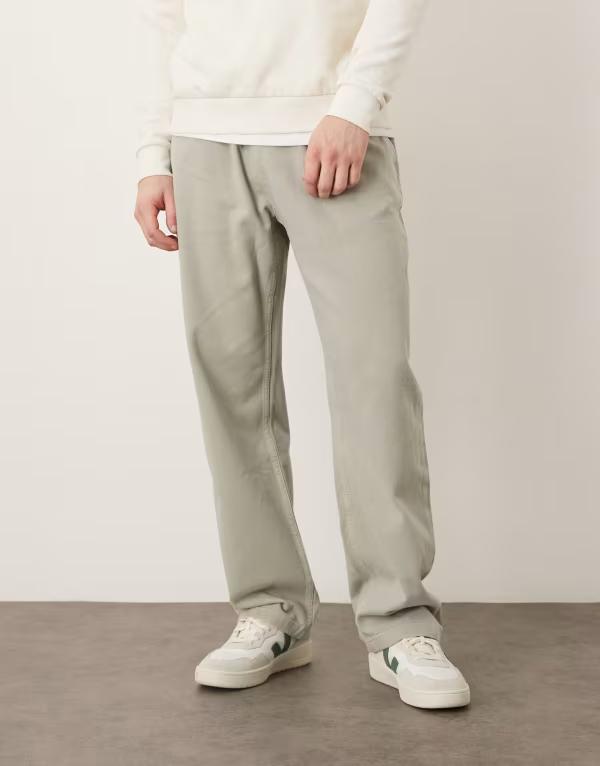 エイソス メンズ ボトムス カジュアルパンツ ストレート ASOS DESIGN straight leg chinos with elastic waist in stone ストーン