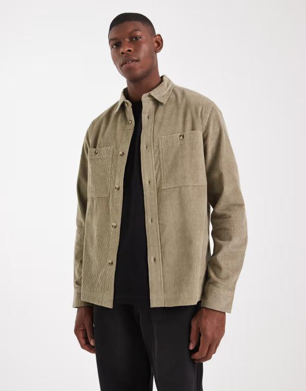 エイソス メンズ トップス プルオーバー ASOS DESIGN cord overshirt Khaki カーキ