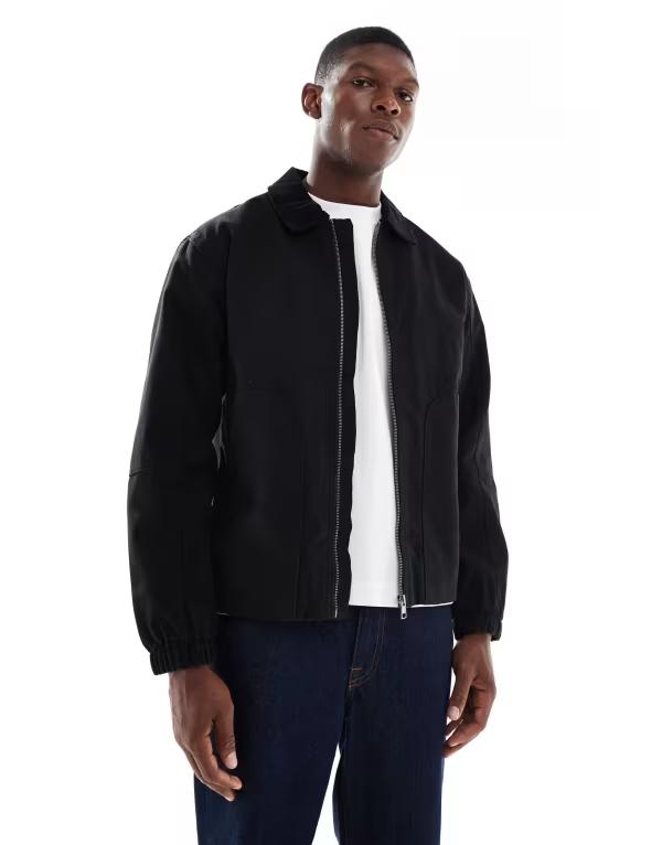 オンリーアンドサンズ メンズ アウター コート ジャケット ONLY & SONS oversized heavyweight barn jacket with cord collar Black ブラック