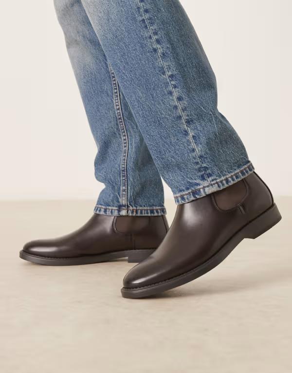マンゴ メンズ シューズ ブーツ・レインブーツ チェルシーブーツ チェルシー レザー Mango leather chelsea boots in dark brown ブラウン