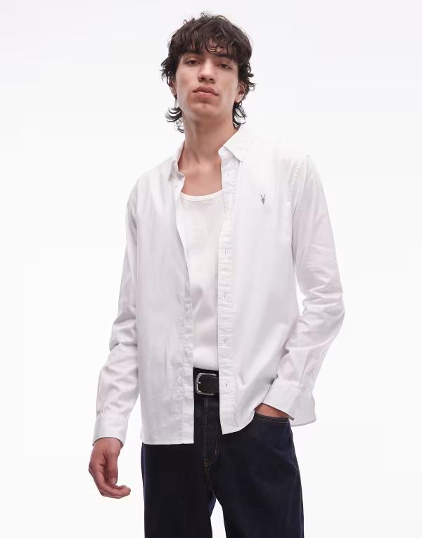 オールセインツ メンズ トップス シャツ ロゴ AllSaints Hawthorne long sleeve logo shirt WHITE ホワイト｜ReVida 店