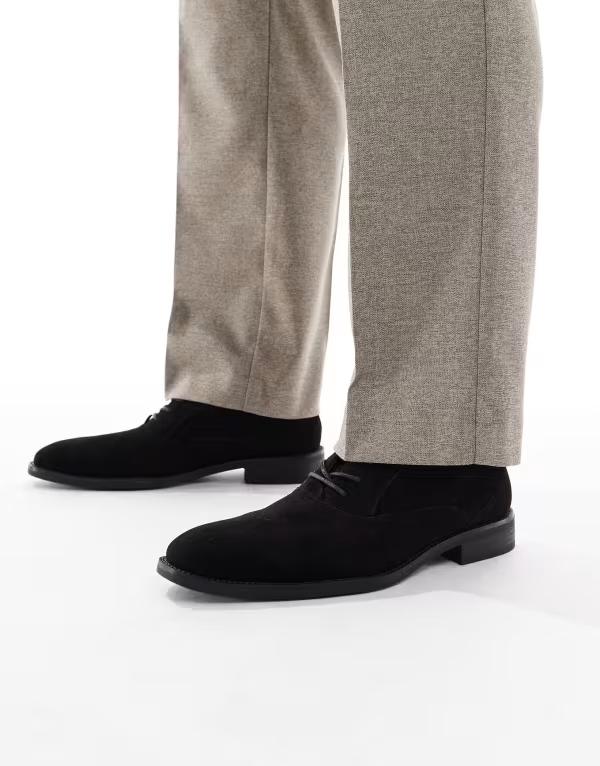 エイソス メンズ シューズ オックスフォード スエード ASOS DESIGN oxford shoes faux suede Black ブラック