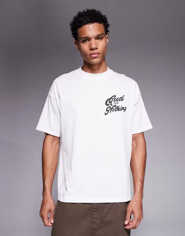 グッドフォーナッシング メンズ トップス プルオーバー 刷り上げる ロゴタイプ Good For Nothing oversized t-shirt with logo print WHITE 白いこと