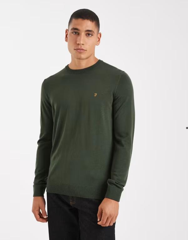 ファーラー メンズ アウター ニット・セーター ウール Farah mullen merino wool sweater in dark 364 poplar green グリーン