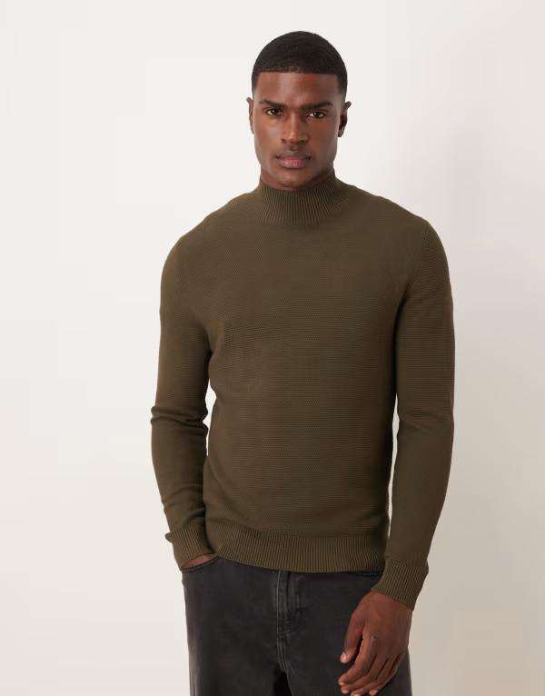 マンゴ メンズ アウター 編み物・スウェーター ハイネック Mango high necknit sweater heather GREEN 緑であること