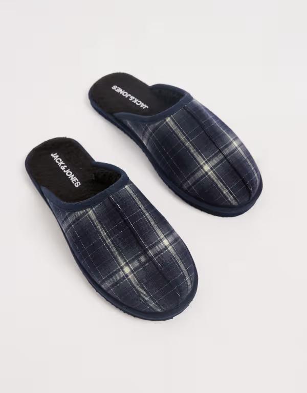 ジャック アンド ジョーンズ メンズ シューズ サンダル Jack & Jones plaid slippers Navy Blazer ネイビー