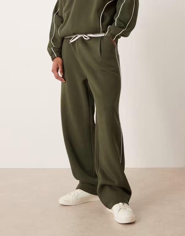 エイソス メンズ ボトムス 心地好いズボン下 スウェットパンツ ASOS DESIGN super baggy sweatpants with side piping - part of a set DUFFEL BAG 緑であること
