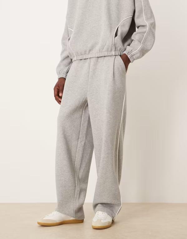 エイソス メンズ ボトムス 心地好いズボン下 スウェットパンツ ASOS DESIGN super baggy sweatpants with side piping インチ heather gray - part of a set Gray Heather 薄墨色
