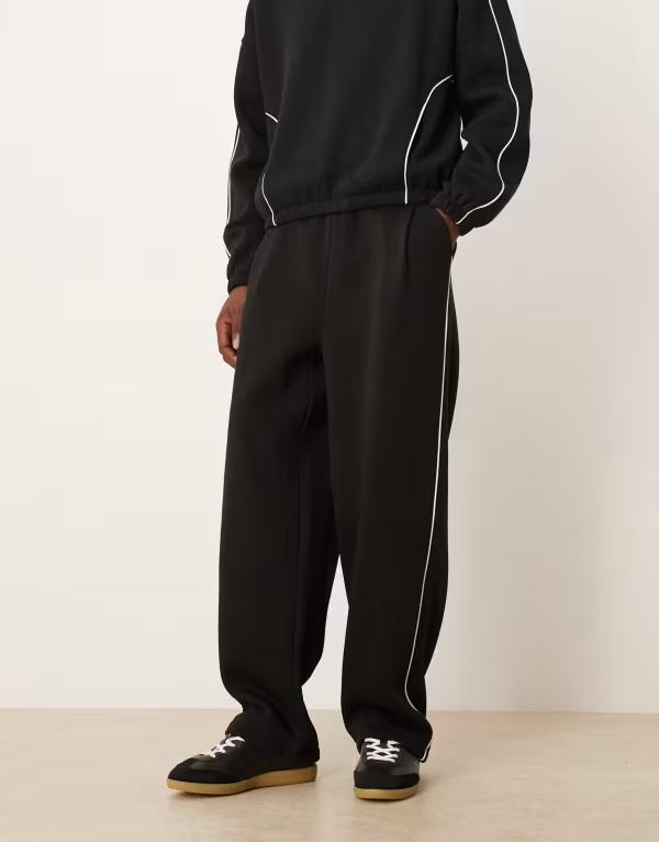 エイソス メンズ ボトムス カジュアルパンツ スウェットパンツ ASOS DESIGN super baggy sweatpants with side piping - part of a set Black ブラック