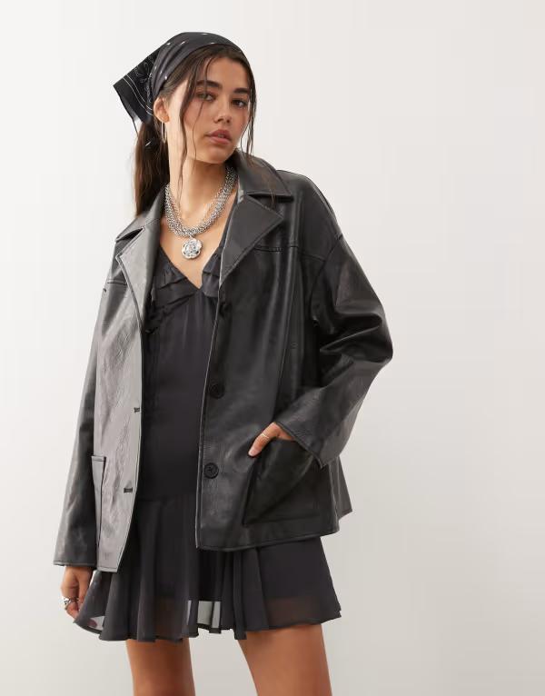 リクレイム ヴィンテージ レディース アウター ジャケット・ブルゾン ブレザー Reclaimed Vintage boxy fit leather look blazer Black ブラック