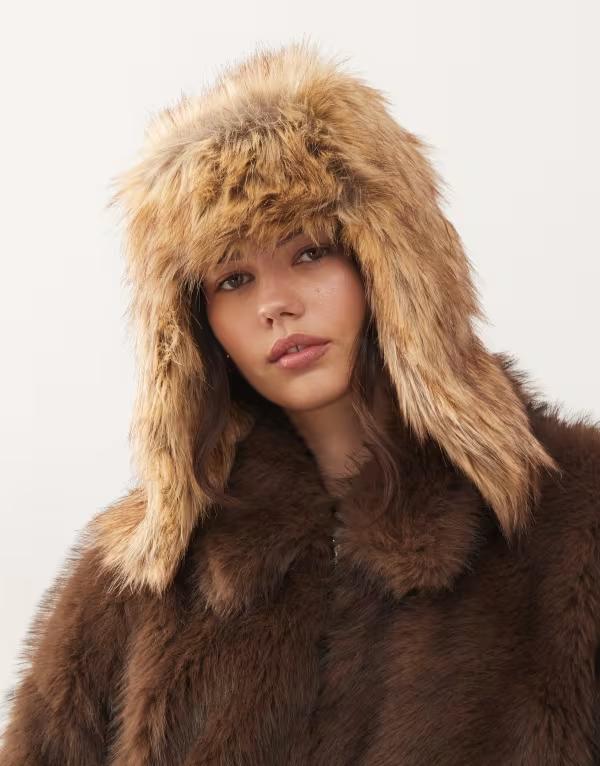 コルージョン レディース アクセサリー 帽子 COLLUSION faux fur trapper hat ineutral BROWN ブラウン 14,980円