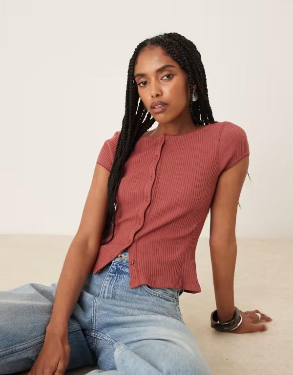 フリーピープル レディース トップス ティーシャツ Free People most wanted button up tee インチ rust 挙げ句の果て Tシャツ・カットソー-レディースファッション-トップス