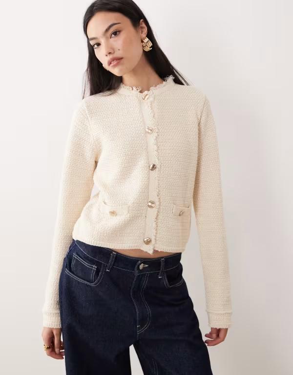 マンゴ レディース アウター ジャケット・ブルゾン コットン カーディガン ニット Mango cotton mix compact knit cardigan with gold-tone buttons in cream クリーム