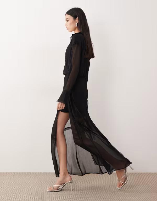エイソス レディース トップス ワンピース ミディ ASOS DESIGN long sleeve wrap midi dress Black ブラック