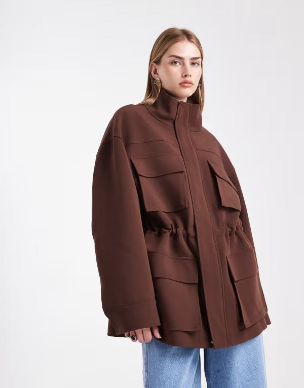 エイソス レディース アウター ジャケット・ブルゾン ASOS DESIGN tailored military patch pocket jacket in chocolate チョコレート