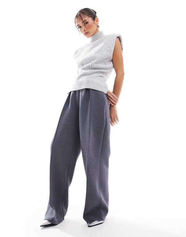 エイソス レディース ボトムス カジュアルパンツ スキューバ ASOS DESIGN scuba tailored pants in charcoal heather CHARCOAL HEATHER SCUBA チャコール