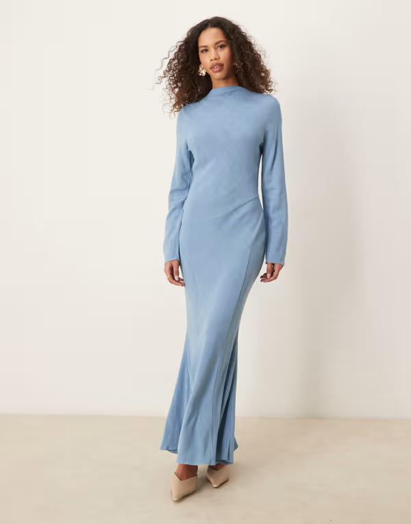 エイソス レディース トップス 衣装 ハイネック ジーンズ リネン マキシ ASOS DESIGN linen blend high neck seam detail maxi dress インチ fadedenim Fadedenim ジーンズ