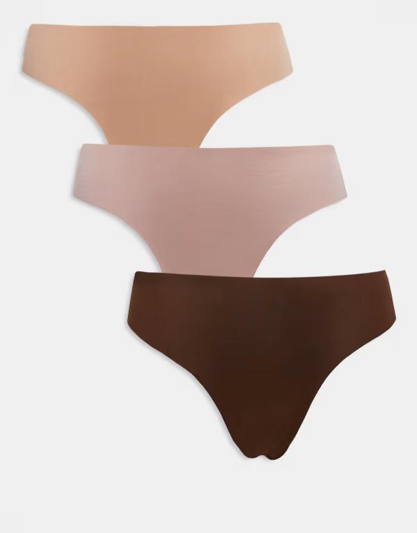 エイソス レディース アンダー御召しもの ブリーフズボン下 ASOS DESIGN 3 pack no vpl brazilian briefs ineutrals BEIGE MINK CHOC ミンクのコート