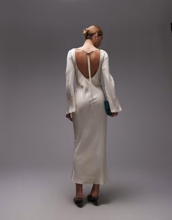 エイソス レディース トップス ワンピース サテン マキシ ASOS DESIGN satin angel sleeve low back maxi dress in ecru エクリュ