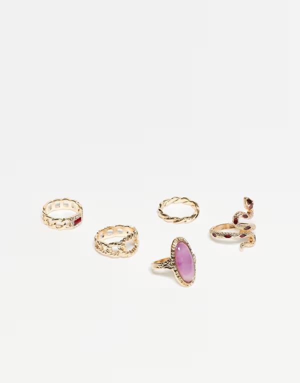 エイソス レディース アクセサリー リング ASOS DESIGN multi-pack of rings with eclectic designs tone GOLD ゴールド