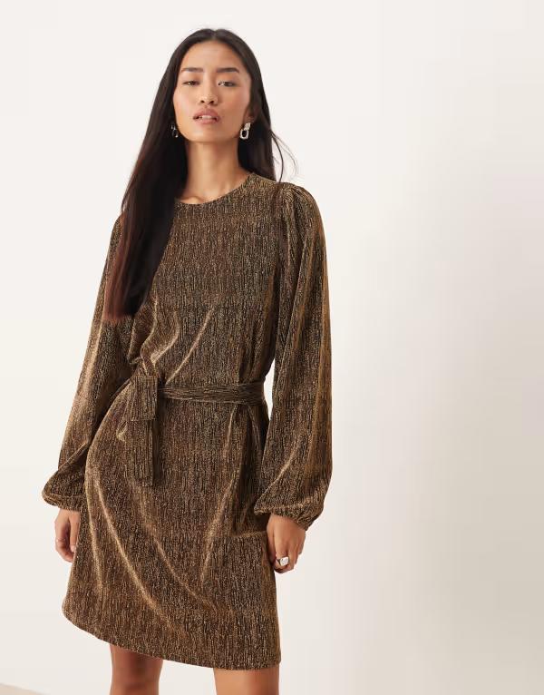 ヴィラ レディース トップス ワンピース ミニ VILA gold foil tie waist mini dress Black ブラック