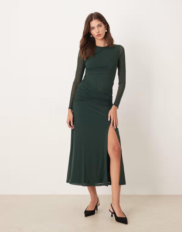 ノーバディーズ チャイルド レディース トップス ワンピース ドレープ ギャザー Nobody's Child Tammy ruchedrape midaxi dress in dark GREEN グリーン｜ReVida 店