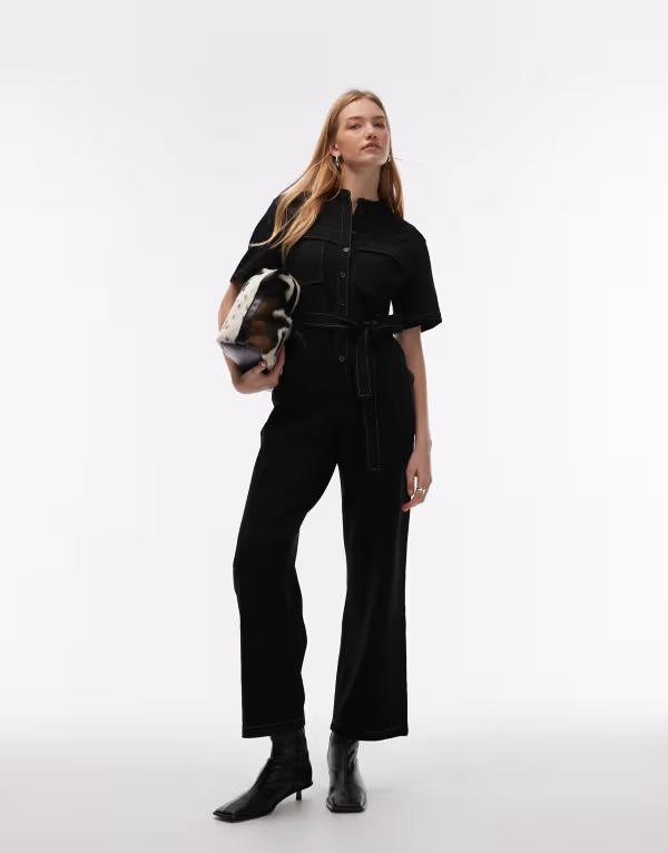 アンドアザーストーリーズ レディース トップス ジャンプスーツ ワイドレッグ & Other Stories wide leg stretch jumpsuit with tie waist and utility pockets black ブラック｜ReVida 店